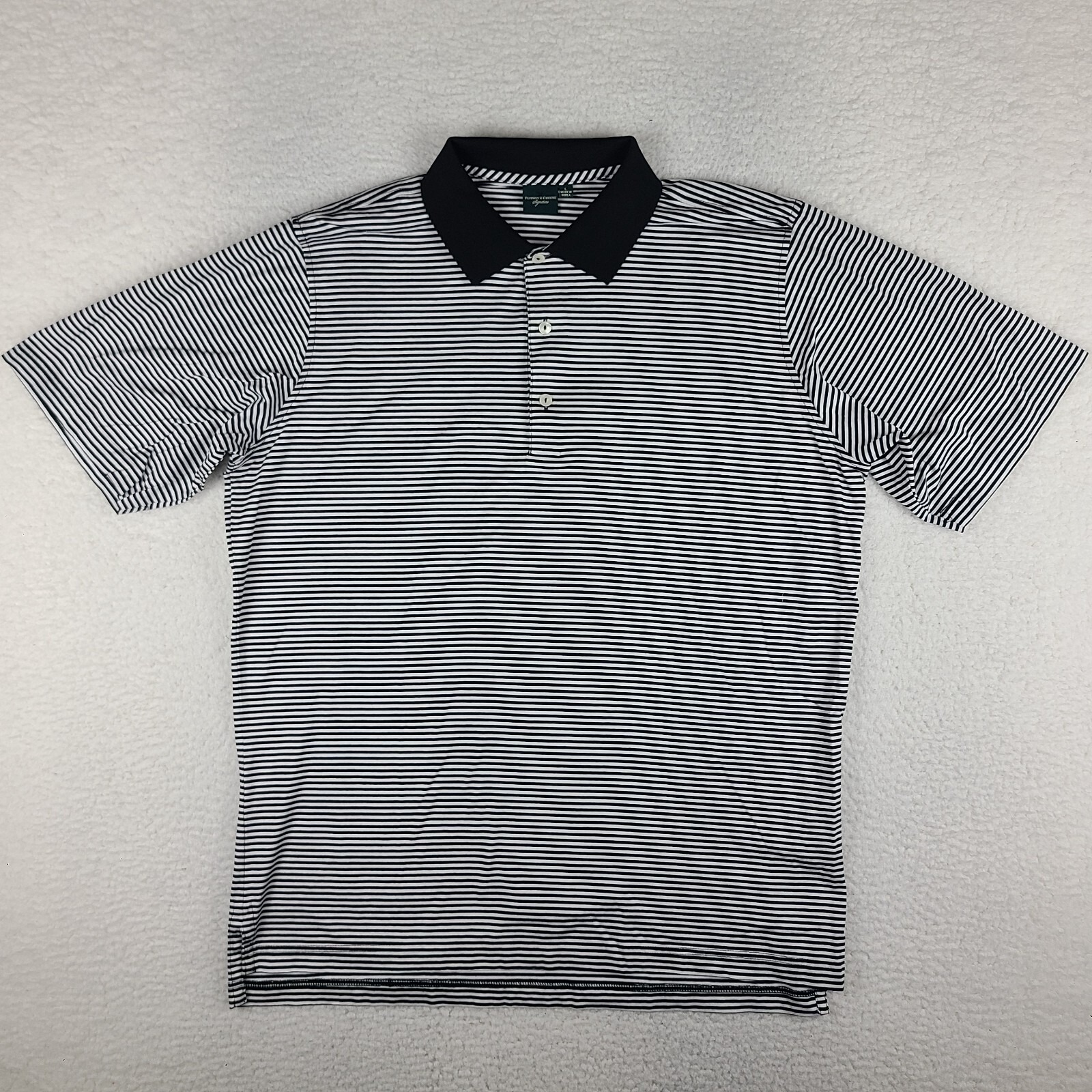 Fairway Greene Polo Shirt Mens Large Black White Striped Performance Mercerized